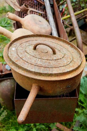 Photo for Rusted Old Pot with Top - Royalty Free Image