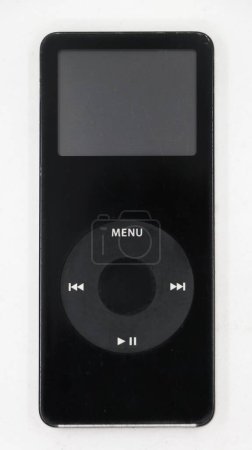 Photo for Closeup of a black vintage mp3 music player known as apple ipod nano isolated in a white background - Royalty Free Image