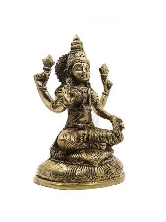 Photo for Hindu goddess lakshmi antique bronze statue handcrafted with details isolated in a white background - Royalty Free Image