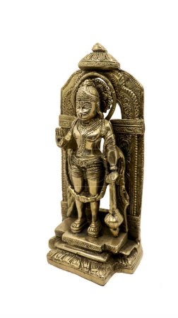 antique golden brass idol of monkey god lord hanuman blessing isolated in a white background