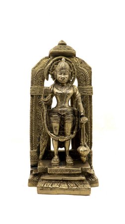 antikes goldenes Messingidol des Affengottes Lord Hanuman Segen isoliert in einem weißen Hintergrund