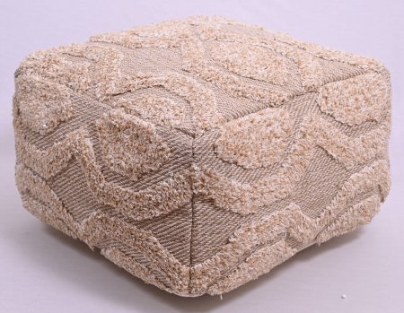 Asiento de puf tejido a mano, con mechón y trenzado con alta resolución