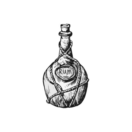 Ilustración de Hermosa botella de ron dibujado a mano ilustración, diseño de dibujo de ron - Imagen libre de derechos