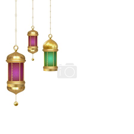 Illustration for Ramadan islamic lantern (fanous) transparent png or isolated on white background. Arabic decoration lamp png or Arabic decoration lamp border or poster design element. - Royalty Free Image
