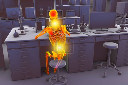 Photo for Work-related skeletal disorders in laboratory workers, conceptual 3D illustration. Back and neck pain in laboratory worker - Royalty Free Image