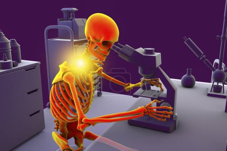 Téléchargez les photos : "Work-related skeletal disorders in laboratory workers, conceptual 3D illustration". Douleur au cou chez le travailleur de laboratoire - en image libre de droit