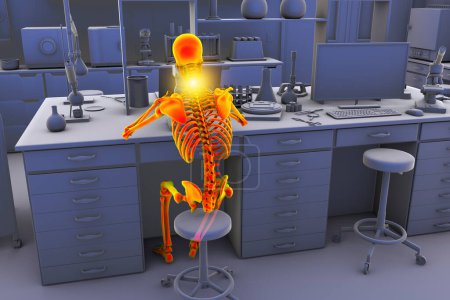 Photo for Work-related skeletal disorders in laboratory workers, conceptual 3D illustration. Neck pain in laboratory worker - Royalty Free Image