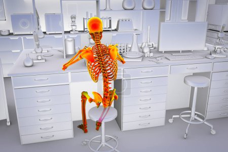 Téléchargez les photos : Troubles squelettiques liés au travail chez les travailleurs de laboratoire, illustration 3D conceptuelle - en image libre de droit