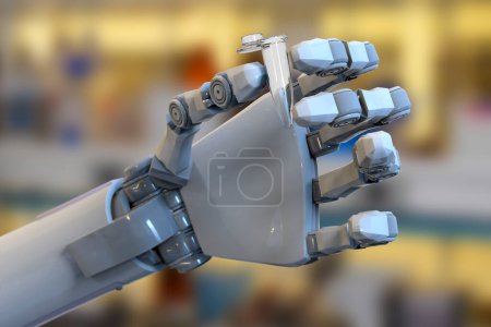 Téléchargez les photos : Un robot humanoïde tenant à la main un tube de microcentrifugeuse, illustration 3D conceptuelle. Intelligence artificielle, automatisation de la science, recherche et diagnostic clinique concept - en image libre de droit