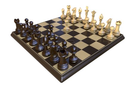 Chess game, 3D illustration. French defence chess opening
