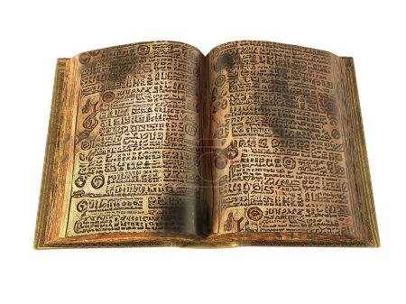 Molde en libros antiguos, ilustración 3D conceptual. Libro antiguo abierto con molde negro en sus páginas