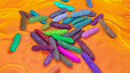 Foto de Bacterias Cardiobacterium hominis, ilustración 3D. Bacteria gramnegativa normalmente presente en la boca, nariz y garganta y puede ser la causa de la endocarditis. - Imagen libre de derechos