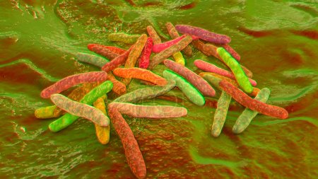 Photo for Bacteria Mycobacterium tuberculosis, the causative agent of tuberculosis, 3D illustration, can be used for M. leprae, M. avium complex and other mycobacteria - Royalty Free Image