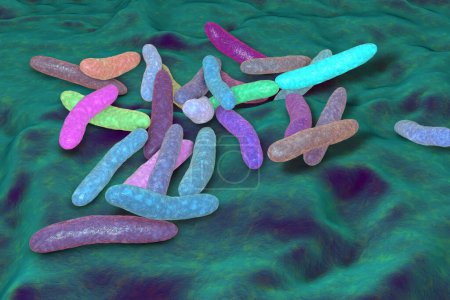 Téléchargez les photos : Pseudoalteromonas tetraodonis, illustration 3D. Bactéries marines vivant dans la boue superficielle du poisson-globe et sécrétant neurotoxine, tétrodotoxine. - en image libre de droit