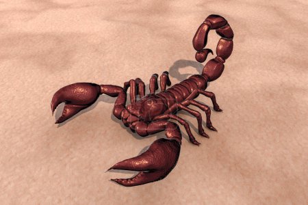 Téléchargez les photos : Scorpion sur fond de sable, illustration 3D réaliste - en image libre de droit
