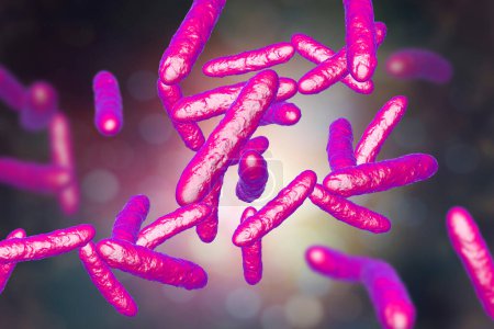 Foto de Bacterias probióticas, microflora intestinal normal, ilustración 3D. Bacterias utilizadas como tratamiento probiótico, yogures, alimentos saludables - Imagen libre de derechos
