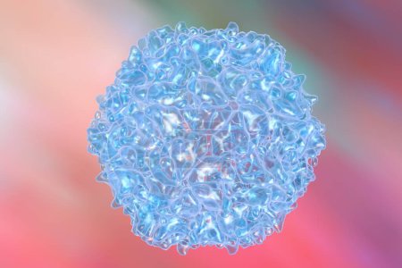 Téléchargez les photos : Poliovirus sur fond coloré. Virus transmis par l'eau potable et causant la polio. Illustration 3D - en image libre de droit