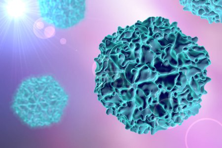 Photo for Poliovirus on colorful background. A virus transmitted by drinking water and causing polio. 3D illustration - Royalty Free Image