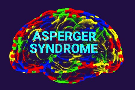 Foto de Ilustración conceptual en 3D con el texto Síndrome de Asperger dentro del modelo anatómico de un cerebro humano, destacando la base neurológica de la condición, aislado sobre fondo liso - Imagen libre de derechos