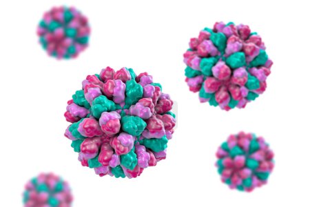 Photo for Norovirus, Norwalk virus, also called winter vomiting bug, RNA virus from Caliciviridae family, causative agent of gastroenteritis characterized by diarrhea, vomiting, stomach pain. 3D illustration - Royalty Free Image