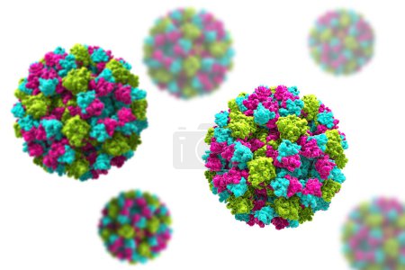 Photo for Norovirus, winter vomiting bug, RNA virus from Caliciviridae family, causative agent of gastroenteritis characterized by diarrhea, vomiting, stomach pain. 3D illustration - Royalty Free Image