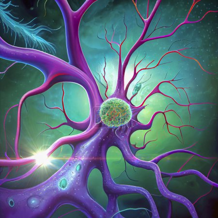 Neuronas, células cerebrales altamente detalladas, red neuronal, ilustración 3D