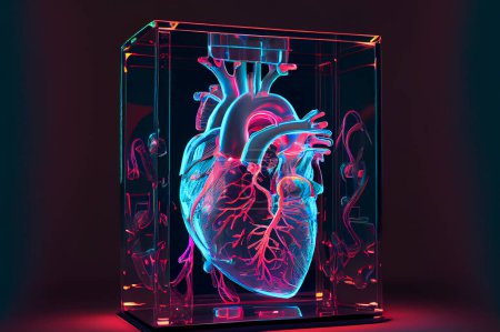 Téléchargez les photos : Modèle anatomique du cœur humain, illustration. Hologramme cardiaque - en image libre de droit