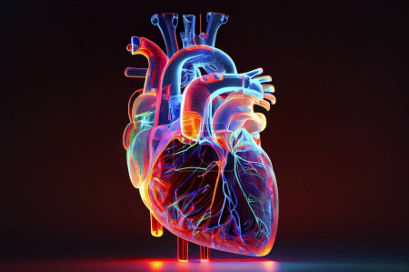 Anatomical model of human heart, illustration. Heart hologram