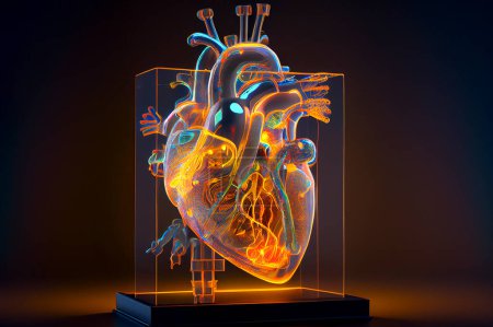 Foto de Modelo anatómico del corazón humano, ilustración. Holograma cardíaco - Imagen libre de derechos