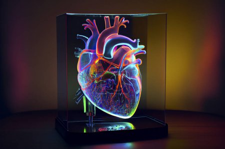 Photo for Anatomical model of human heart, illustration. Heart hologram - Royalty Free Image