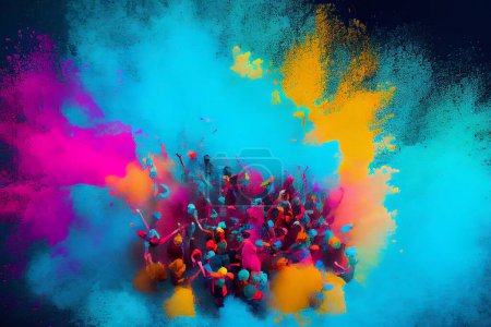 Téléchargez les photos : Holi festival, également connu sous le nom de Festival des couleurs, est une célébration dynamique du printemps et l'amour observé par les hindous dans le monde entier, illustration - en image libre de droit