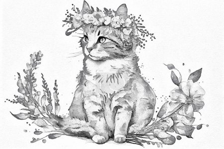 Foto de Un retrato vibrante de un gato, capturando su personalidad curiosa y juguetona, ilustración digital en estilo de boceto. Ideal para amantes del gato y entusiastas del arte por igual. - Imagen libre de derechos