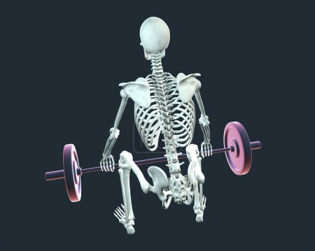 Foto de Un esqueleto humano levantando una barra, ilustración conceptual 3d - Imagen libre de derechos