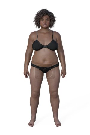 Foto de Ilustración 3D de un cuerpo femenino con un tipo de cuerpo endomorfo, caracterizado por un mayor porcentaje de grasa corporal y una forma más redonda. - Imagen libre de derechos