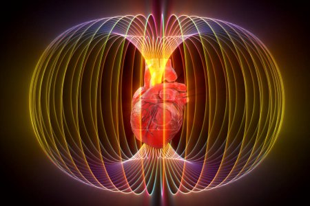 Foto de El campo energético generado por el corazón humano, ilustración conceptual 3D - Imagen libre de derechos