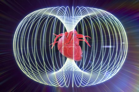 El campo energético generado por el corazón humano, ilustración conceptual 3D