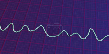 Téléchargez les photos : Illustration scientifique 3D représentant un électrocardiogramme ECG montrant le rythme chaotique de la fibrillation ventriculaire, une arythmie cardiaque potentiellement mortelle. - en image libre de droit