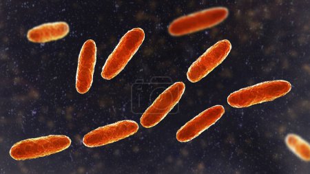 Foto de La bacteria Klebsiella, un tipo de bacteria Gram-negativa conocida por causar una variedad de infecciones, incluyendo neumonía e infecciones del tracto urinario, ilustración 3D. - Imagen libre de derechos