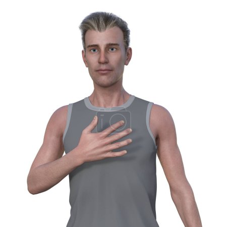 Foto de Una ilustración fotorrealista en 3D que muestra la mitad superior de un hombre de mediana edad, revelando su piel, rasgos faciales y anatomía corporal. - Imagen libre de derechos