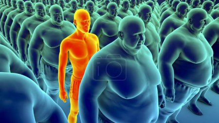 Photo for A single normal weight person barely visible amidst a large group of identical overweight people, conceptual 3D illustration highlighting the challenges of obesity awareness and health disparities. - Royalty Free Image