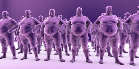 Photo for An organized arrangement of cloned overweight people, representing the obesity epidemic's widespread impact on society, conceptual 3D illustration - Royalty Free Image