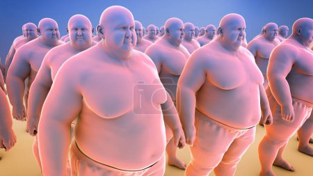 Foto de Un arreglo organizado de personas con sobrepeso clonado, que representa el impacto generalizado de la epidemia de obesidad en la sociedad, ilustración conceptual 3D - Imagen libre de derechos