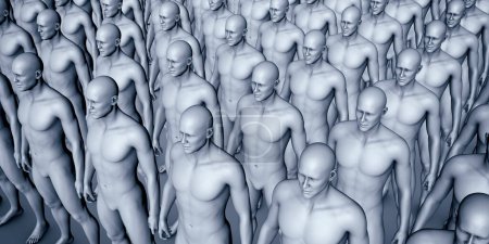 Photo for A clone of identical people, standing in an organized manner, 3D illustration representing conformity, identity, and societal norms. - Royalty Free Image
