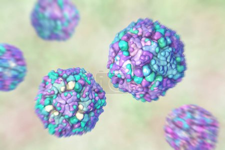 Photo for Echo viruses, 3D illustration, a group of small, single-stranded RNA viruses from the Enterovirus genus, known to cause a range of illnesses, including respiratory and gastrointestinal infections. - Royalty Free Image