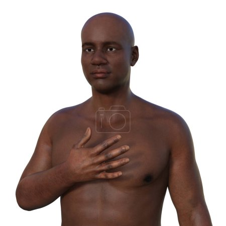 Photo for A 3D photorealistic illustration showcasing the upper half part of a healthy African man, revealing the intricate details of his skin, face, and body anatomy. - Royalty Free Image