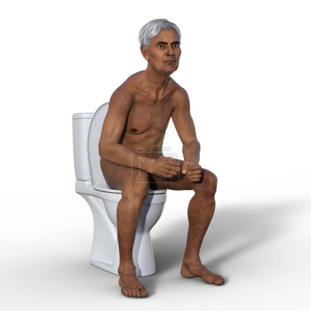 Photo for 3D illustration depicting a senior person experiencing constipation while sitting on a toilet, highlighting a common health issue. - Royalty Free Image