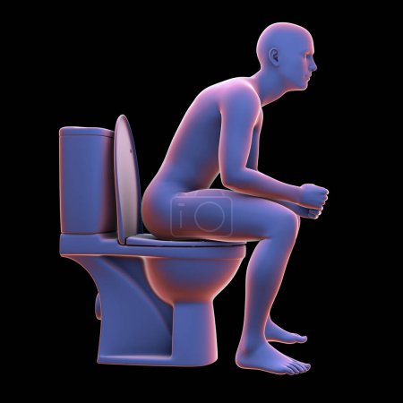 Photo for 3D illustration depicting a person experiencing constipation while sitting on a toilet, highlighting a common health issue. - Royalty Free Image