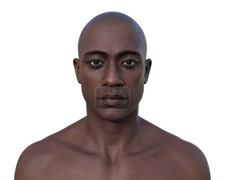 Photo for A 3D photorealistic illustration showcasing the portrait of an African man, confidently looking at the camera, revealing the intricate details of his skin, face, and body anatomy. - Royalty Free Image