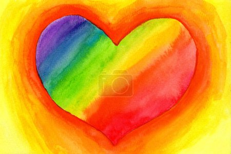 Foto de Ilustración radiante dibujada a mano del corazón de la acuarela en colores vibrantes del arco iris, simbolizando el amor, la unidad, y la belleza de la diversidad. - Imagen libre de derechos