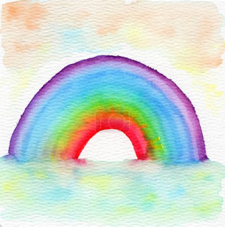 Foto de La ilustración de acuarela dibujada a mano retrata un impresionante arco iris, que simboliza la esperanza, la diversidad y la belleza de los fenómenos naturales.. - Imagen libre de derechos